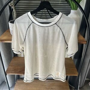 Free People White Mesh Top with Black stitch on raglan sleeves women small